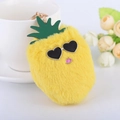 Cute yellow faux fur pineapple keychain with heart sunglasses and gold metal clip - Yellow Plush Pineapple Style (4192)