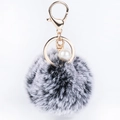 Faux rabbit fur keychain with grey plush ball, pearl charm, and gold metal lobster clasp - 14cm 8x8cm / Dark Grey