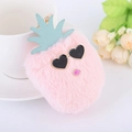 Pink pineapple faux fur keychain with heart-shaped sunglasses and golden ring - Pink Plush Pineapple Style (4192)