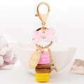 French macaron keychain with pink silk bow and golden Eiffel Tower charm for handbag - 12cm T4cm y3x2.5cm M4x2 / Pink