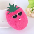 Pink plush pineapple keychain with heart sunglasses and green leaves on white mug background - Rose Red Plush Pineapple Style (4192)
