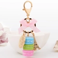 Pink silk bow keychain with colorful macarons and Eiffel Tower pendant on golden ring - 12cm T4cm y3x2.5cm M4x2 / Blue