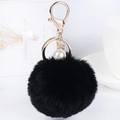Black faux fur pompom keychain with white pearl and gold ring hardware for bags - 14cm 8x8cm / Black