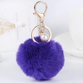 Deep purple fluffy pom-pom keychain with golden metal clasp and white pearl charm - 14cm 8x8cm / Dark Purple