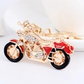 Kreativer Motorrad Schlüsselanhänger aus Goldmetall mit roter Emaille und Strasssteinen - Länge 12cm Anhänger 6x4cm / Rot (Nr: 4808)