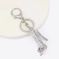Porte-clés escarpin argenté avec strass brillants et décoration florale sur support - Longueur 12cm Pendentif 6x4cm / Talon Haut (N°: 5219)