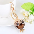 Portachiavi a forma di gufo dorato con gemma ambra e strass per borse - Stile Gufo Caffè (4587)