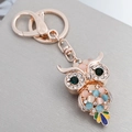 Exquisite rose gold owl keychain with cat-eye stones, colorful crystals and enamel - Pink