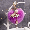 Porte-clés cœur en peluche violet avec breloque en bois et fermoir doré chic - Violet