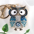 Portachiavi a forma di gufo dorato con smalto blu e brillanti strass bianchi - Blu