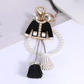 Elegante parel en kwastje sleutelhanger met zwart-wit jasje hanger voor dames - Zwart Jasje