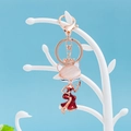 Creative Chinese style fox keychain with red enamel dress and rose gold finish - Red