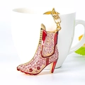 Goldener High-Heel Stiefel Schlüsselanhänger mit rosa Strasssteinen für Taschen - Rosa