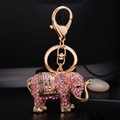 Pink rhinestone elephant keychain with colorful gem saddle and gold alloy lobster clasp - Pink (5276)
