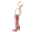 Pink rhinestone high heel boot keychain with gold alloy clasp and enamel floral details - Pink and Gold Style (鞋2)