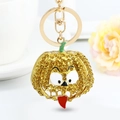 Creative Halloween pumpkin keychain with yellow crystals and cartoon face charm - Gold