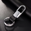 Zilveren metalen en zwart lederen sleutelhanger voor heren met luxe litchi patroon - Zilver Zwart Lederen Metalen Sluiting (CHY-5104)
