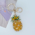 Golden pineapple keychain with amber rhinestones and a lobster clasp for bag decoration - Gold Yellow