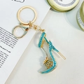 Schicker Schlüsselanhänger mit blauem Strass-Stöckelschuh und goldener Legierung - Blau