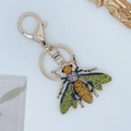 Porte-clés abeille exquis en alliage doré avec strass colorés et fermoir mousqueton robuste - Série Jaune d'Or