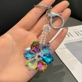 Colorful crystal flower keychain with faceted stones and silver metal lobster clasp - Rainbow