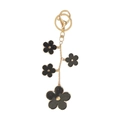 Golden flower keychain with black enamel clover pendants and lobster clasp for bags - Four Flower Chain Style / Black