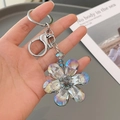 Handheld crystal five-petal flower keychain with iridescent AB coating and purple beads - Gray
