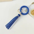 Llavero de pulsera en espiral azul con aro dorado y borla de cuero decorativa - Azul Real