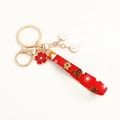 Porte-clés style japonais avec ruban rouge, lettres H et K et breloque fleurie - Style Shiba Inu Rouge (2 Lettres)