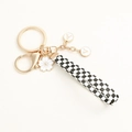 Custom DIY keychain with black and white checkerboard strap and gold letter charms - Checkerboard Style (2 Letters)