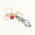 Custom initial M and S letter keychain with red enamel flower and printed white strap - Letter Snake Pattern Style (2 Letters)