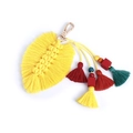 Bohemian multilayer tassel keychain with yellow woven leaf and colorful wooden beads - Yellow