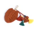 Bohemian rust red leaf macrame keychain with multicolor tassels and golden clasp - Dark Coffee