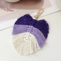 Portachiavi foglia boho intrecciato con nappe viola sfumate e chiusura dorata - Stile Foglia di Acero Viola