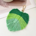 Bohemian woven leaf keychain in gradient green with golden metal lobster clasp - Green Maple Leaf Style