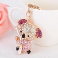 Sparkling crystal koala keychain with pink rhinestones on a gold metal base charm - Pink