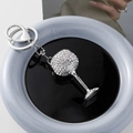Rhinestone gradient wine glass keychain with silver alloy lobster clasp and ring - Silver