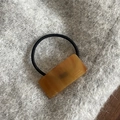 French elegant acetate hair tie with amber tortoiseshell rectangle charm and black cord - Solid Tortoiseshell Square Hair Tie