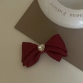 Barrette à cheveux luxe en tissu bordeaux avec cœur en cristal scintillant pour femme - Rouge