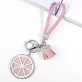 Llavero rosa con borla, cordón de cuero PU y colgante de limón con pedrería fina - Estilo Limón Rosa(5391)