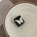 Elegant black square hair claw clip with crystal butterfly detail on a cream tray - 6# White Base Rhinestone Butterfly