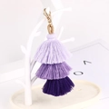 Portachiavi boho fatto a mano con nappa viola a tre strati e chiusura dorata - Nappina a Tre Strati - Serie Viola