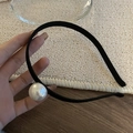 Elegante cerchietto sottile nero con una grande perla bianca per uno stile vintage francese - Nero Con Perla Grande