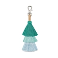Bohemian gradient blue and teal triple tassel keychain with silver lobster clasp hook - Three-Layer Tassel - Green Series