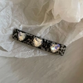 Fermaglio per capelli in acetato leopardato con tre cristalli lucenti a forma di cuore - 3# Trama Punto Nero Grigio Tre Cuori