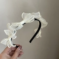 French vintage headband with elegant cream organza bows and black base for women - White