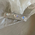 Elegante fermaglio per capelli in acetato crema con texture marmorea e strass a cuore - 1# Trama Bianco Argento Tre Cuori