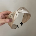 Elegant champagne silk satin knotted headband with vintage twist design for women - Champagne