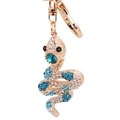 Porte-clés serpent doré avec des strass étincelants bleus et blancs sur fond blanc - Serpent Bleu (1731)