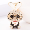 Porte-clés lapin étincelant avec lunettes noires et breloque coeur rose brillant - Lapin Noir (3797)